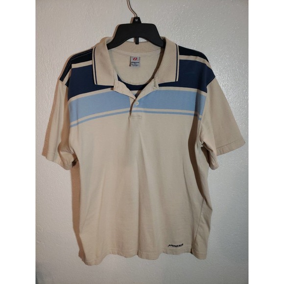 Vintage Anchor Blue Brand Short Sleeve Polo Shirt Mens Large Tan Blue - Picture 1 of 9